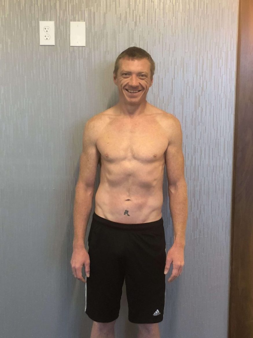 Client Bryan Reeves front after picture six pack abs shredded cut